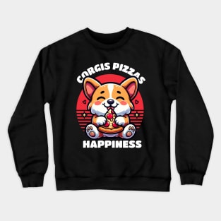 Corgi's Pizza's Happiness White Crewneck Sweatshirt